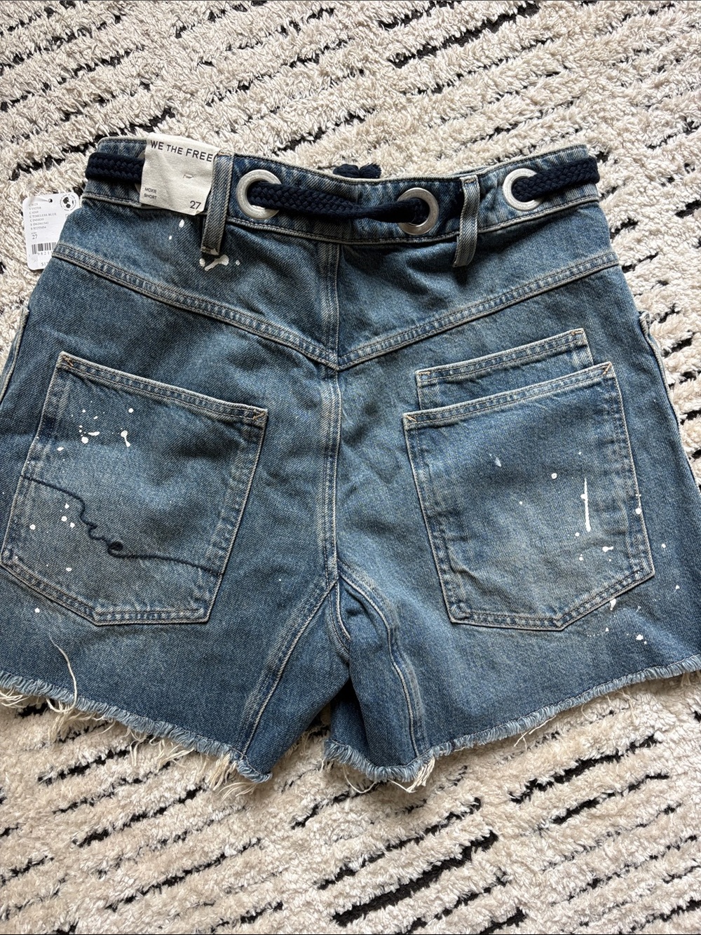 We The Free Blue Distressed Denim Shorts with Rope Drawcord - Picture 5 of 11